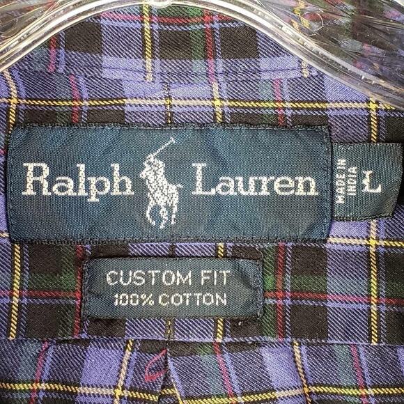 Polo Ralph Lauren Oxford Shirt Men's L Large Navy Blue Plaid LS Button Down - Picture 7 of 9